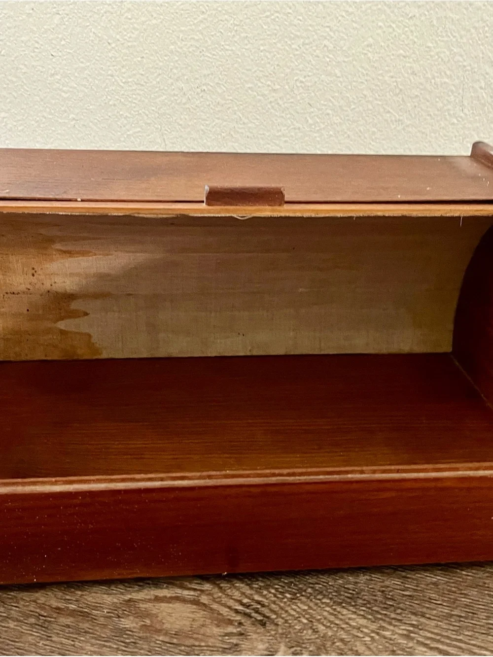 Vintage Wooden Roll-Top Bread Box in Brown